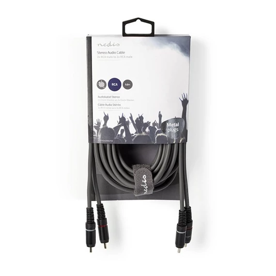 Nedis COTH24200GY50 sztereo audio kábel, 2x RCA dugó,  2x RCA dugó, Nikkelezett,  5 m, rugalmas