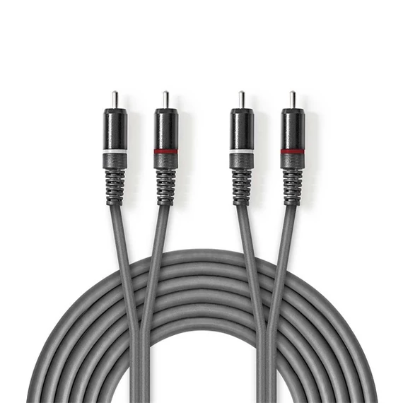 Nedis COTH24200GY50 sztereo audio kábel, 2x RCA dugó,  2x RCA dugó, Nikkelezett,  5 m, rugalmas