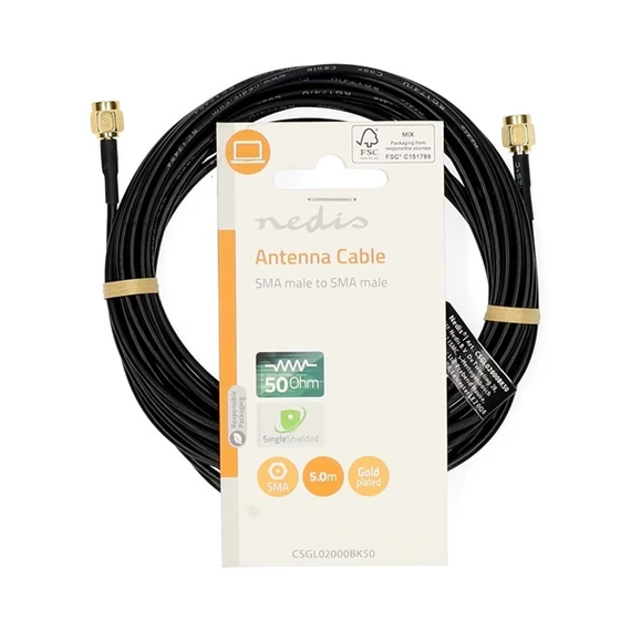 Nedis CSGL02000BK50 SMA kábel, aranyozott, 50 Ohm, árnyékolt,  5 m