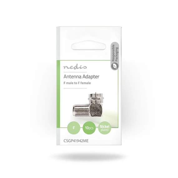Nedis CSGP41942ME F adapter 90°,  F dugó - F aljzat, 10db/csomag