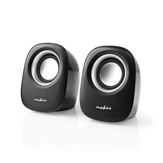 Nedis CSPR10020BK PC hangszóró 2.0, 12 W, 3,5mm sztereo jack, USB-ről táplált, hangerőszabályzó