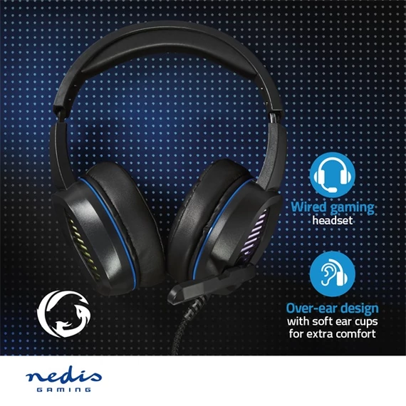 Nedis GHST410BK USB gamer headset, 7.1 térhatás, LED világítás, 2,1m kábel