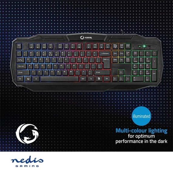 Nedis GKBD100BKUS gamer billentyűzet, USB 2.0 | Membránbillentyűk | LED | Amerikai nemzetközi