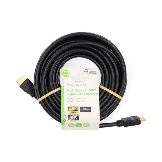 Nedis CVGL34060BK100 ultra HD HDMI kábel, HDMI dugó - dugó, 4K@60Hz, ARC, 18 Gbps, aranyozott csatlakozók, hossz 10m