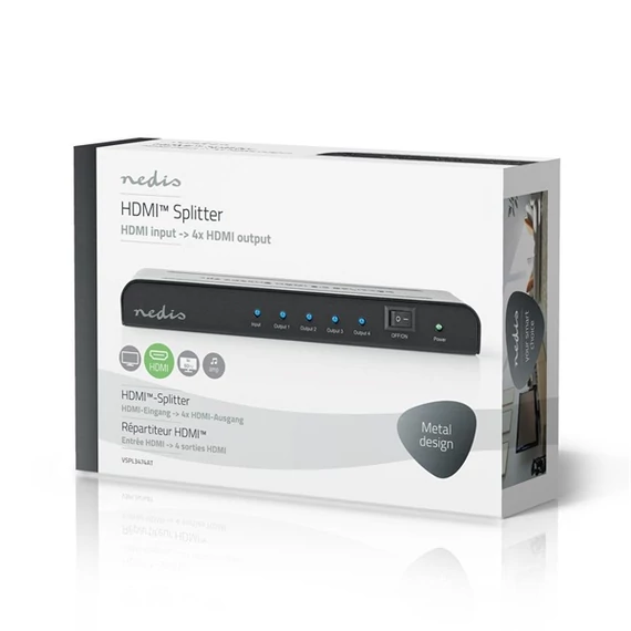 Nedis VSPL3474AT HDMI splitter, 1 x HDMI be - 4 x HDMI ki, 4K@60Hz