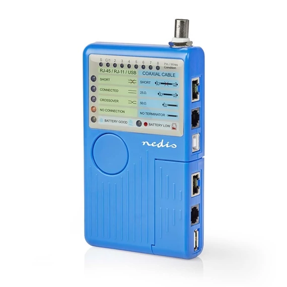 Nedis NWCTM100BU LAN kábel teszter RJ45, RJ11, BNC és USB AB
