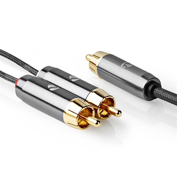 Nedis Profigold CATB24000GY30 mélynyomó kábel, 2x RCA apa - 1x RCA apa, aranyozott, 3m
