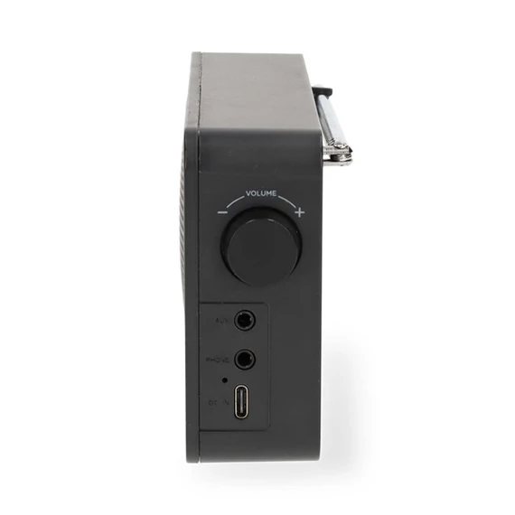 Nedis RDFM2225BK hordozható FM rádió, digitális hangolás, Bluetooth, Fejhallgató kimenet, Ébresztőóra, akkumulátor