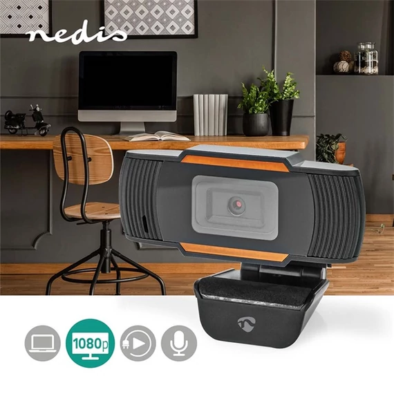 Nedis WCAM100BK (webcam) webkamera 1920x1080 full Hd, 30fps, sztereo mikrofon, lencsevédő