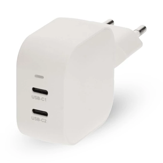 Nedis WGCHA45WWT töltő 45 W | GaN | PD3.0, Gyorstöltési funkció, 2,25 / 3,0 A, 2x USB-C, Automatikus feszültségválasztás