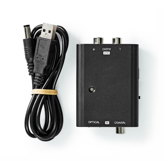 Nedis digitális audió konverter ACON2509BK, digitális bemenet koax/toslink, analóg kimenet RCA