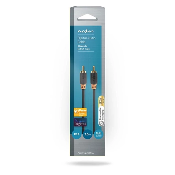 Nedis CABW24170AT20 digitális koax kábel, 2 x aranyozott RCA, hossz 2m