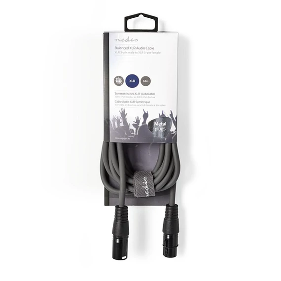 Nedis COTH15010GY30 balanced/szimmetrikus félprofi XLR audio kábel, XLR dugó - aljzat, 3m, rugalmas