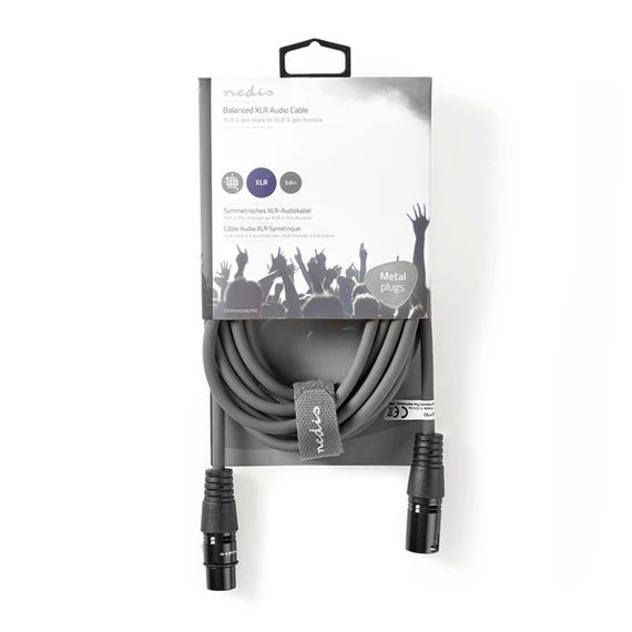 Nedis COTH15010GY50 balanced/szimmetrikus félprofi XLR audio kábel, XLR 3érintkezős dugó - aljzat, 5m, rugalmas