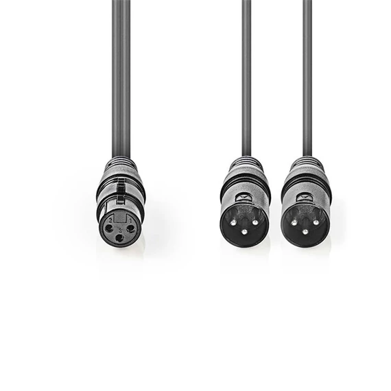 Nedis COTH15020GY15 balanced/szimmetrikus félprofi XLR audio kábel, XLR 3p aljzat - 2 x XLR 3p dugó, 1.5m, rugalmas