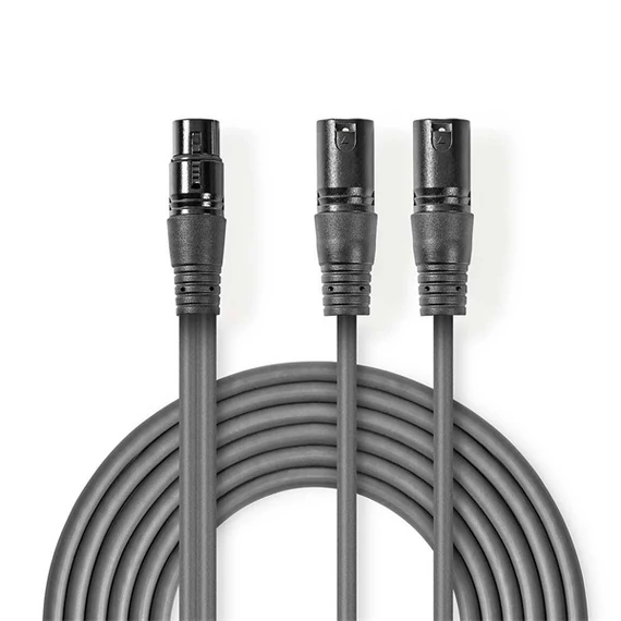 Nedis COTH15020GY15 balanced/szimmetrikus félprofi XLR audio kábel, XLR 3p aljzat - 2 x XLR 3p dugó, 1.5m, rugalmas