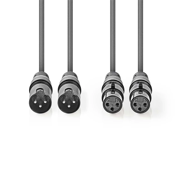 Nedis COTH15030GY50 balanced/szimmetrikus félprofi XLR audio kábel, 2 x XLR 3p dugó - 2 x XLR 3p aljzat, 5m, rugalmas