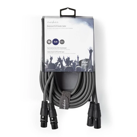 Nedis COTH15030GY50 balanced/szimmetrikus félprofi XLR audio kábel, 2 x XLR 3p dugó - 2 x XLR 3p aljzat, 5m, rugalmas