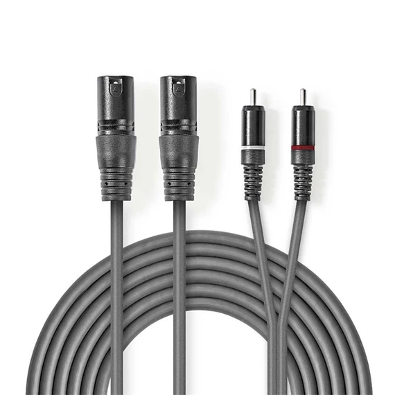 Nedis COTH15210GY30 balanced/szimmetrikus félprofi XLR audio kábel, 2x XLR 3 tűs dugó - 2x RCA dugó, 3m