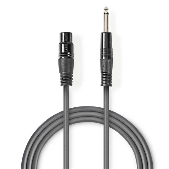 Nedis COTH15120GY100 unbalanced / asszimetrikus félprofi audio kábel, 6,35mm mono jack dugó - 3p XLR aljzat, hossz 10m