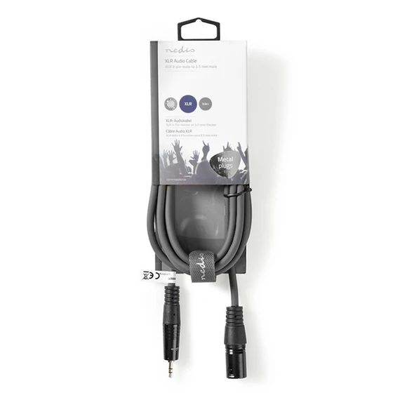 Nedis COTH15300GY30 balanced/szimmetrikus félprofi audio kábel, 3,5mm sztero jack dugó - 3p XLR dugó, 3m, rugalmas