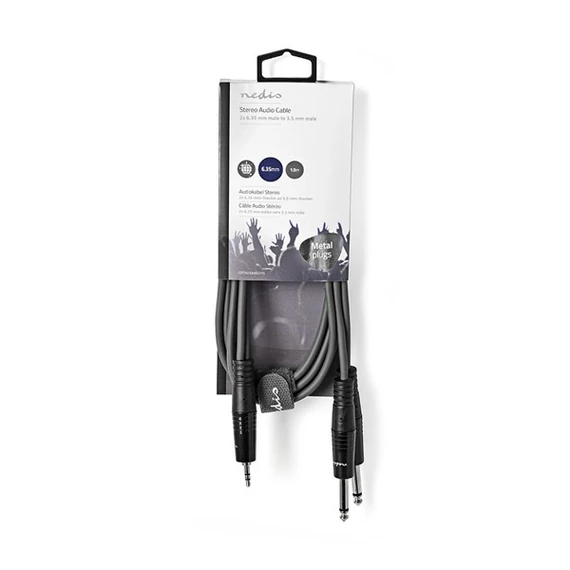 Nedis COTH23200GY15 félprofi audio kábel, 3,5mm sztero jack dugó - 2 x 6,35mm mono jack dugó, hossz 1.5m, rugalmas