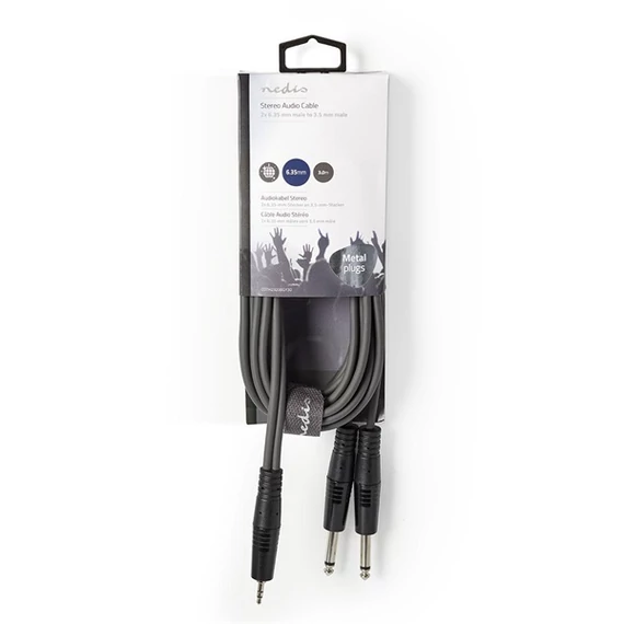 Nedis COTH23200GY30 félprofi audio kábel, 3,5mm sztero jack dugó - 2 x 6,35mm mono jack dugó, 3m, rugalmas