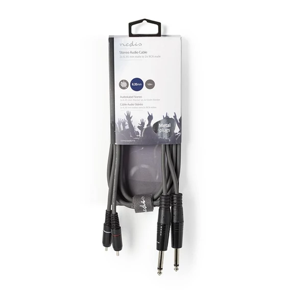 Nedis COTH23320GY15 félprofi audio kábel, 2 x 6,35mm mono jack dugó - 2 X RCA dugó, hossz 1.5m, rugalmas