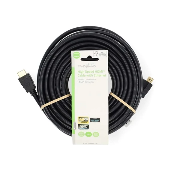 Nedis CVGL34060BK150 ultra HD HDMI kábel, HDMI dugó - dugó, 4K@60Hz, ARC, 18 Gbps, aranyozott csatlakozók, hossz 15m