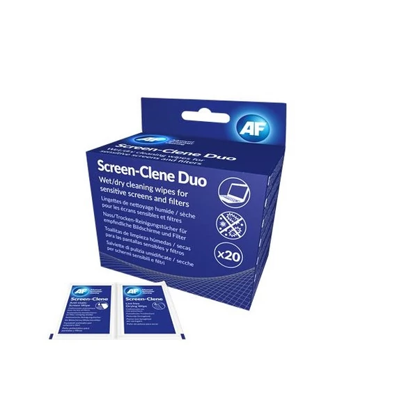 AF Tisztítókendő, képernyőhöz, 20 db nedves-száraz kendőpár, 