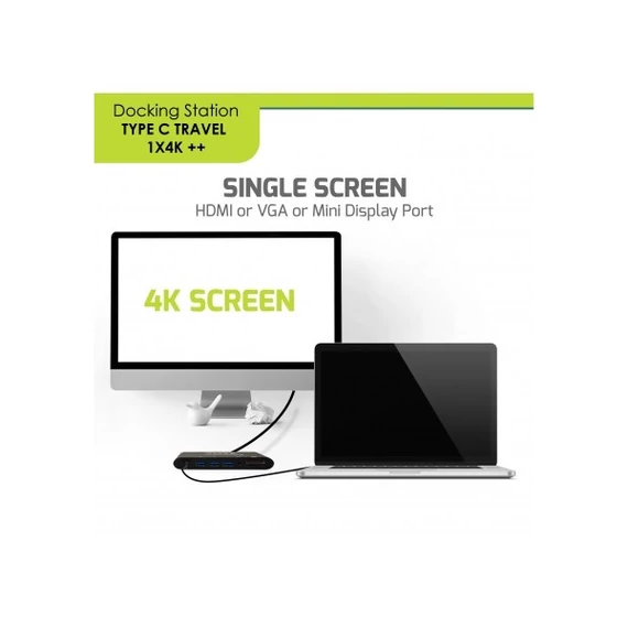 PORT DESIGNS - Dokkoló állomás,TYPE C TRAVEL 1 X 4K  ++1VGA, 1HDMI, 1 miniDP, 3xUSB-A, 1x USB-C, RJ45, SD/MMC&Micro SD