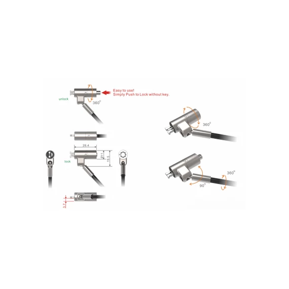 PORT DESIGNS kábelzár 901215, SECURITY CABLE KEYED NANO SLOT