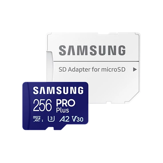 SAMSUNG Memóriakártya, PRO Plus microSDXC kártya 256GB, CLASS 10, UHS-I, U3, V30, A2, + Adapter, R180/W130