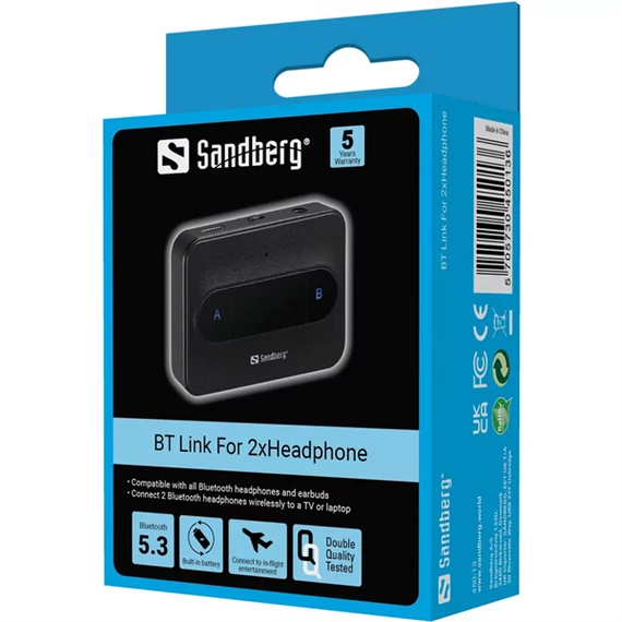 SANDBERG Headphone, BT Link For 2xHeadphone