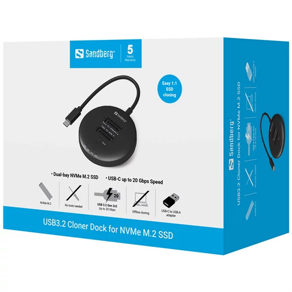 SANDBERG USB3.2 Cloner Dock for NVMe M.2 SSD