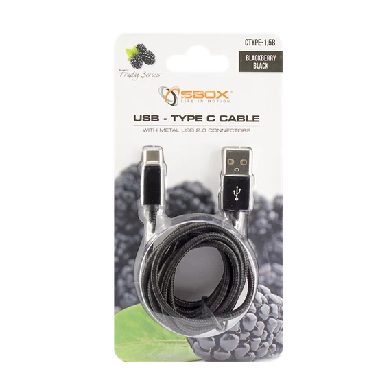 SBOX Kábel, CABLE USB Male -> TYPE-C Male 1.5 m Black