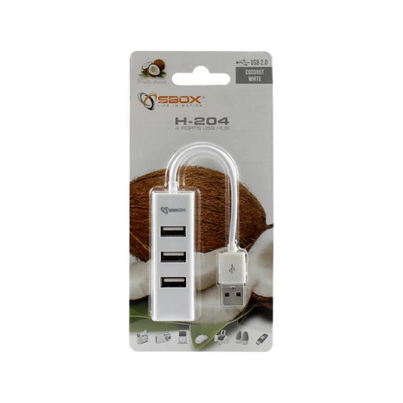 SBOX USB HUB, Fehér, 4xUSB 2.0