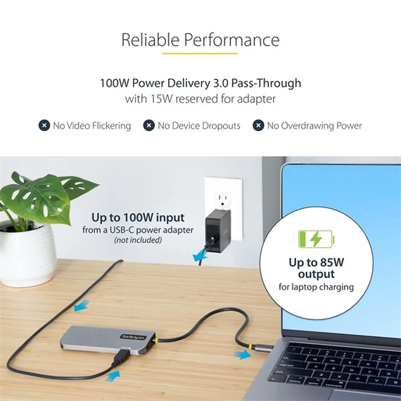 STARTECH USB-C Multiport Adapter 1xHDMI 4K 60Hz, 3xUSB 3.2, 1xLAN, 1xType-C, 30cm kábel