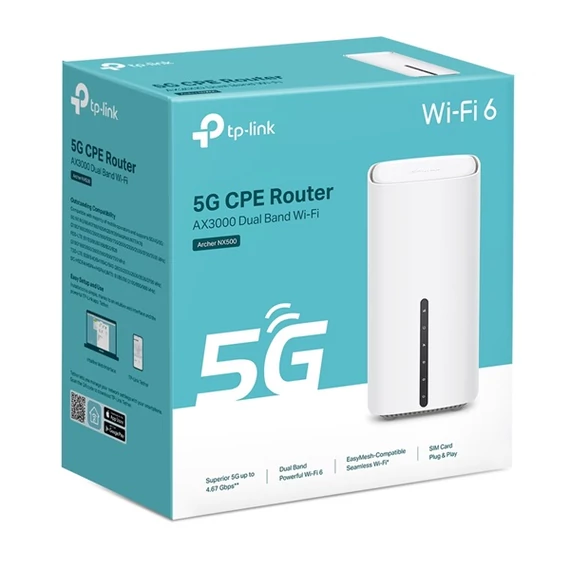 TP-LINK 4G/5G Modem + Wireless Router Dual Band AX3000 1xWAN/LAN(1000Mbps) + 2xLAN(1000Mbps), ARCHER NX500