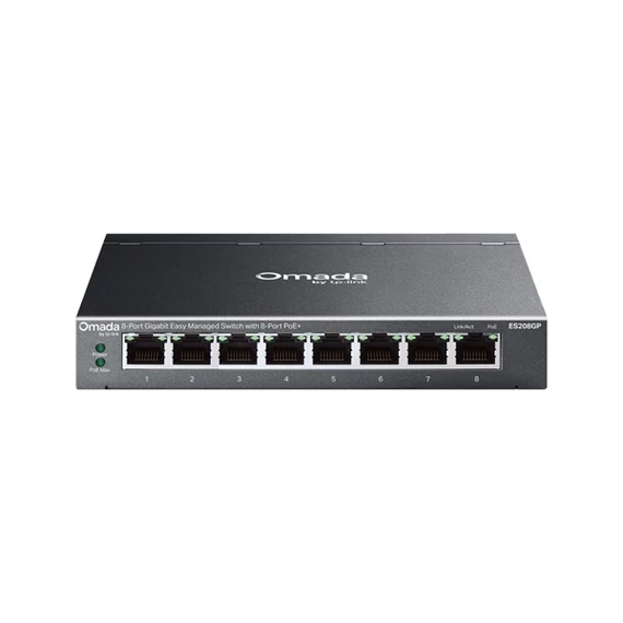 TP-LINK Switch 8x1000Mbps(8xPOE+) Fémházas Easy Smart (Omada), ES208GP