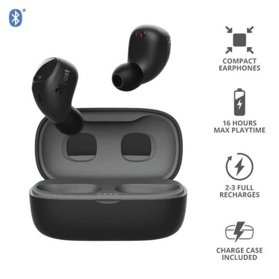 TRUST Bluetooth vezetékmentes fülhallgató 23555 (Nika Compact Bluetooth Wireless Earphones - black)