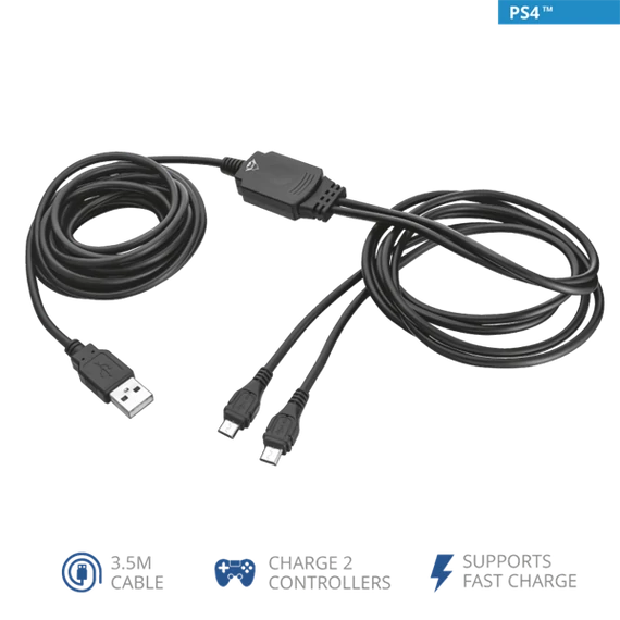 TRUST Kettős, töltő és játékhoz használható kábel 20165 (GXT 222 Duo Charge & Play Cable for PS4)
