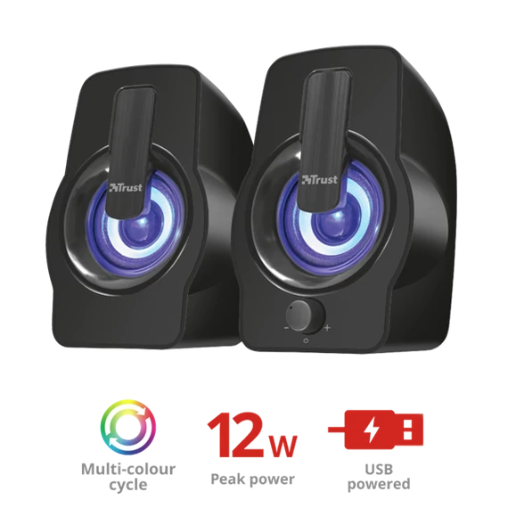 TRUST RGB LED-megvilágítású 2.0 hangszórókészlet 22948 (Gemi RGB 2.0 Speaker Set - black)
