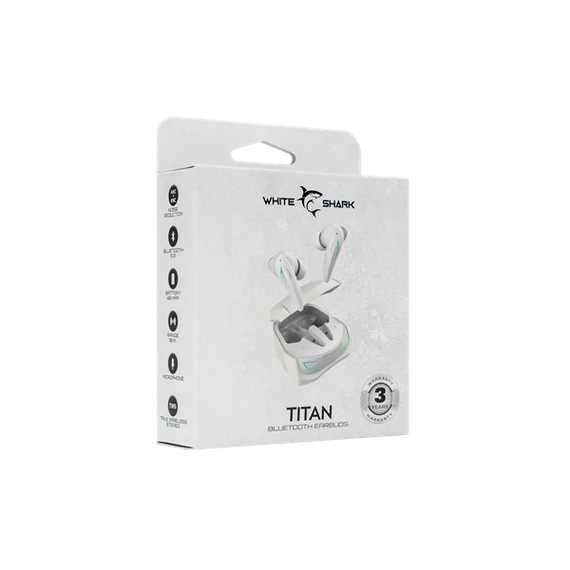 WHITE SHARK TITAN-W, GEB-TWS96W bluetooth In-ear fülhallgató mikrofonnal, ANC, ENC, fehér