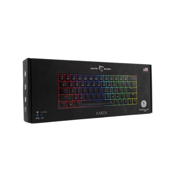 WHITE SHARK W029932 Premium KAIKEN-B/R-US vezeték nélküli mech. gamer billentyűzet, 63 piros kapcs. fekete (angol)