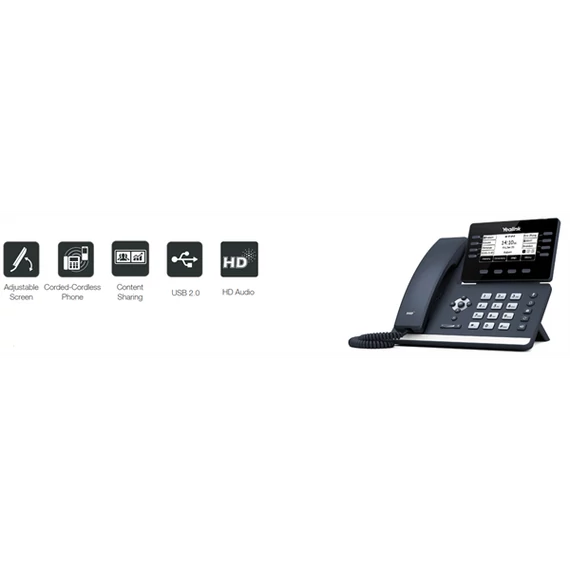 YEALINK Telefon - SIP-T53 VoIP 12 vonalas LCD kijelző, Wi-Fi, USB, POE