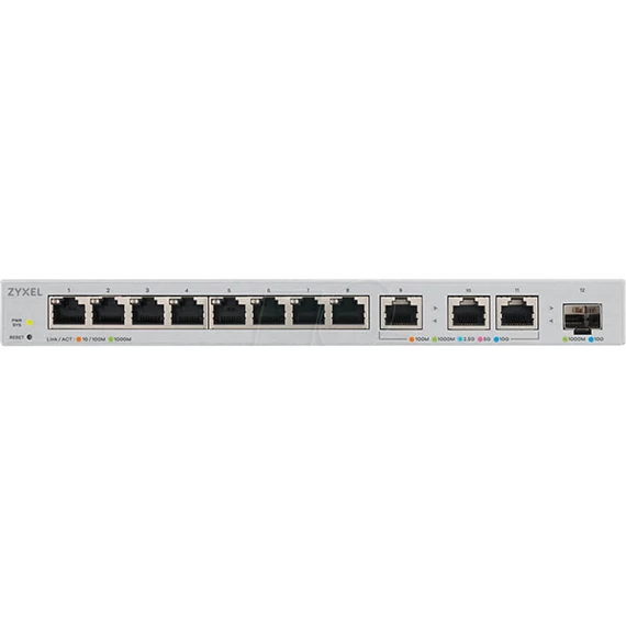 ZYXEL Switch 11x1000Mbps (3x10G) + 1xGigabit SFP+, Fémházas Webmenedzselhető, XGS1250-12-ZZ0102F