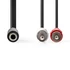 Nedis CAGB22255BK02 sztereo audio kábel, 2x RCA dugó - 3,5 mm jack aljzat,  0,20m