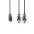 Nedis COTH23200GY15 félprofi audio kábel, 3,5mm sztero jack dugó - 2 x 6,35mm mono jack dugó, hossz 1.5m, rugalmas